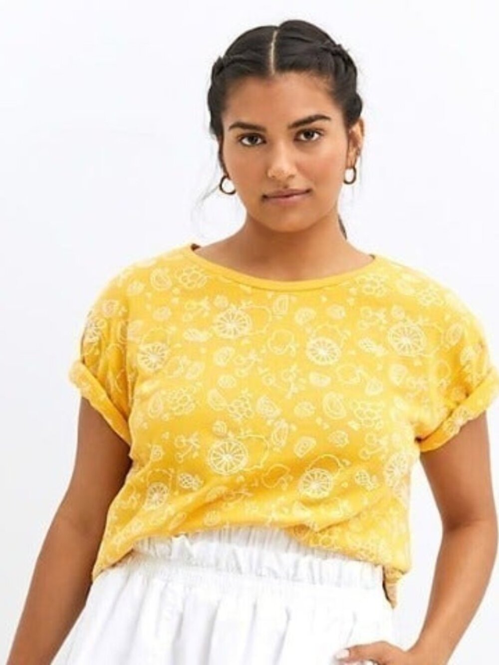 Anthropologie Maeve yellow lemon embroidered short sleeve top, size XS